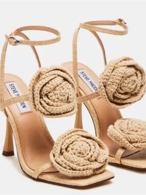 Steve Madden Raffia Beige Braided Rosette Ankle-Strap Heels- Size (11),  NWT 🤎